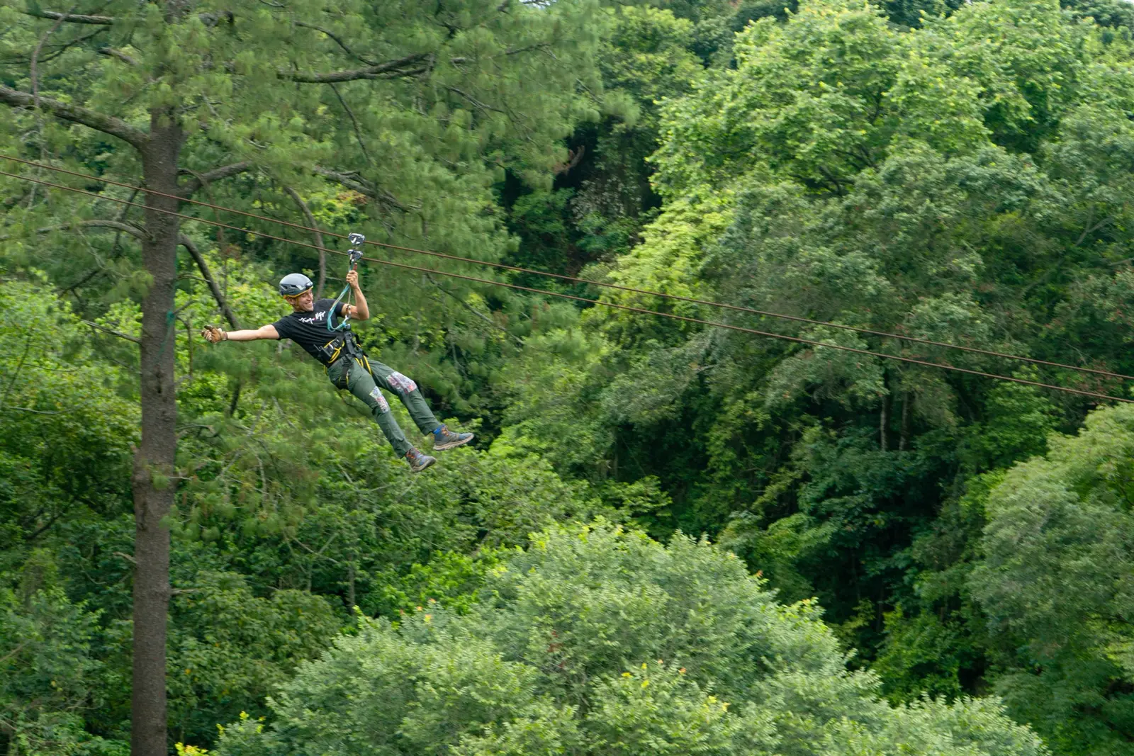 Canopy entre los árboles de Cayalá